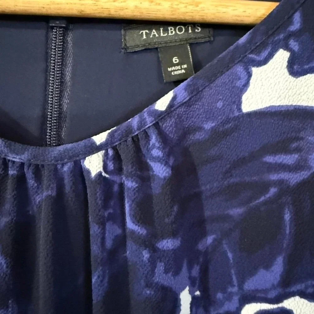 Talbots Dress Women 6 Blue Floral Sleeveless Midi Career Occasion - Picture 3 of 4